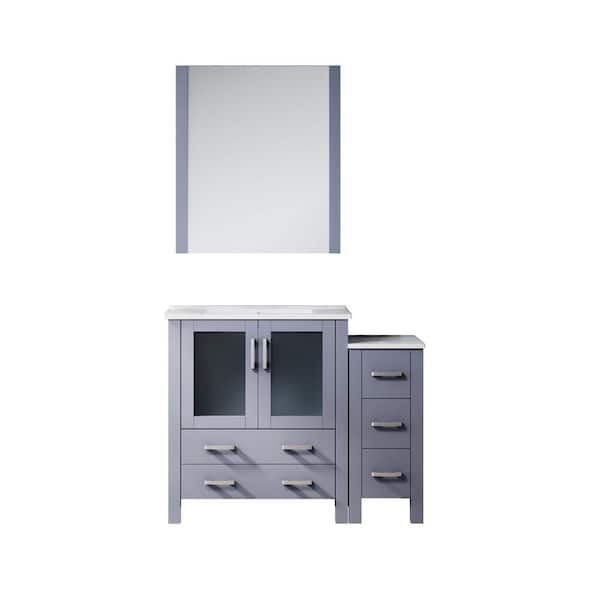 Volez 42 in. W x 18 in. D x 34 in. H Single Sink Bath Vanity in Dark Grey with White Ceramic Top and Mirror