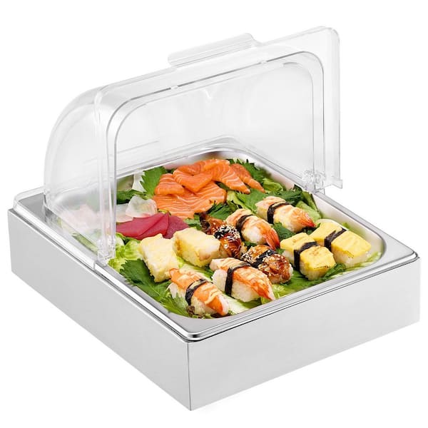 Countertop Food Serving Display Container, 1 x 1/2 Pan Stainless Steel Condiment Dispenser Chafing Dishes with Clear Lid