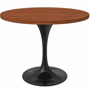 Verve Modern Dining Table with a 36 in. Round MDF Tabletop and Black Steel Pedestal Base, Cognac Brown