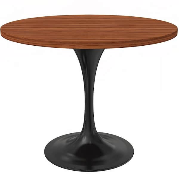 Leisuremod Verve Modern Dining Table with a 36 in. Round MDF Tabletop and Black Steel Pedestal Base, Cognac Brown