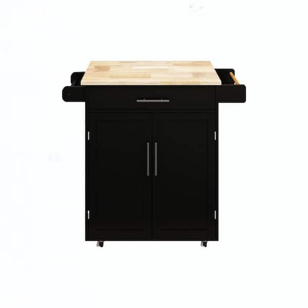 Nestfair Black Wood 32.68 in. Kitchen Island with 1-Drawer, 2-Doors and Towel Rack
