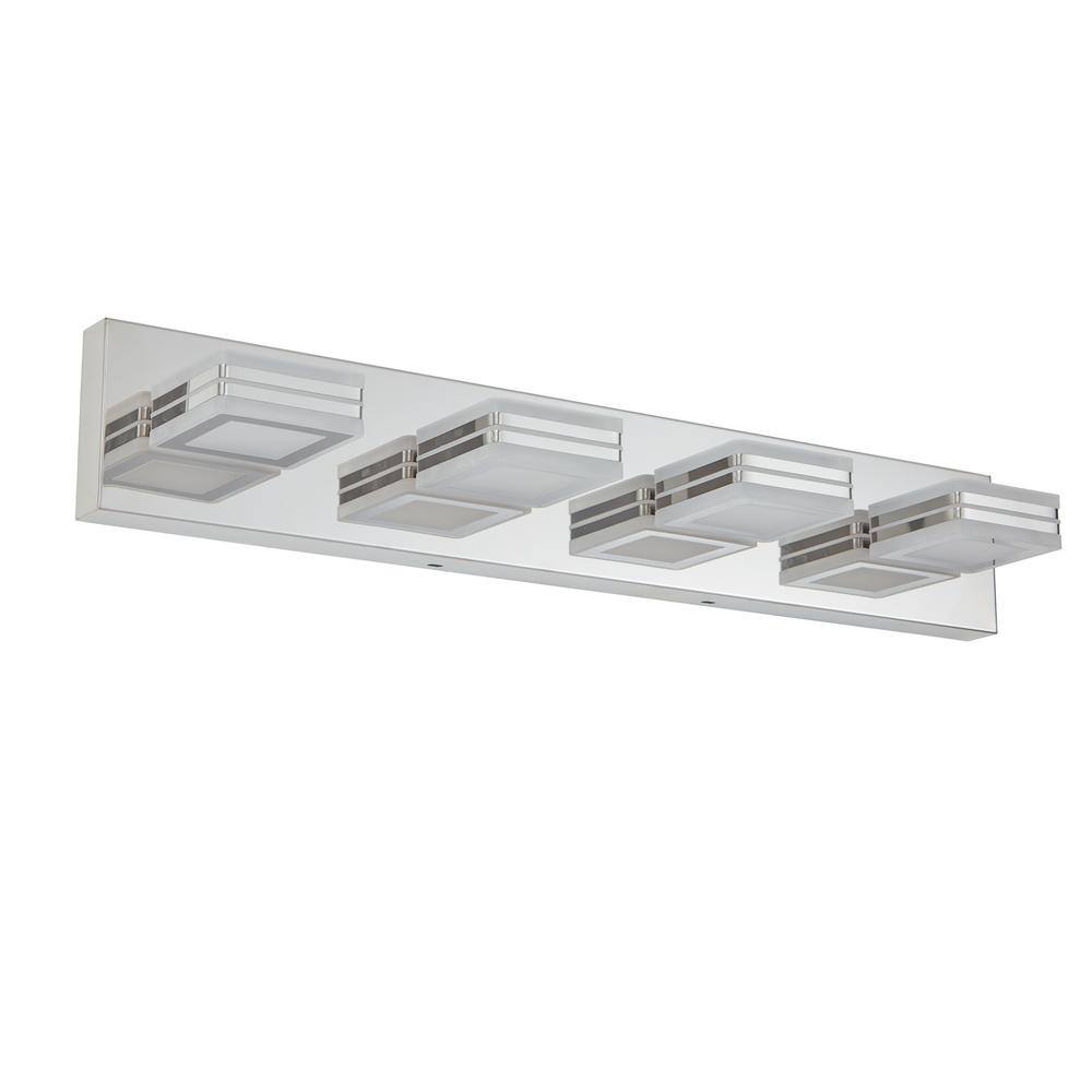 25.6 in. 4-Light Acrylic Bathroom Vanity Light, LED Modern Chrome Stainless