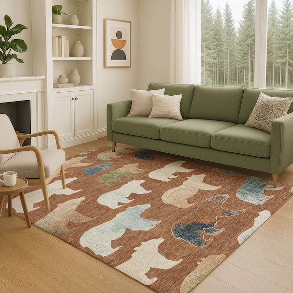 Chantille Machine Washable Indoor/Outdoor Abstract ACN2338 Paprika 8 ft. x 10 ft. Area Rug