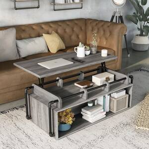 Beah 52 in. Vintage Gray Oak Large Rectangle Wood Coffee Table with Lift Top