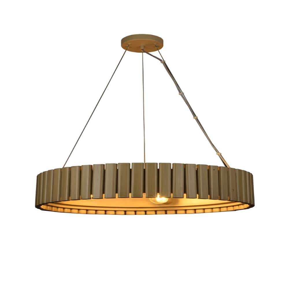 24 in. 4-Light Dimmable Wood-Colored Drum Kitchen Island Chandelier, for Bedroom, Living Room, Dining Room, Foyer price history on PriceWatchPro