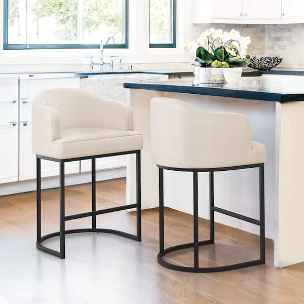 Crystal Ivory 26 in. Counter Height Faux Leather Upholstered Bar Stool Kitchen Island Stool With Metal Frame (Set of 2)