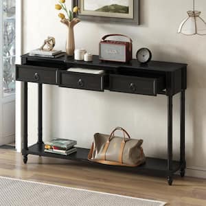 52 in. Espresso Standard Rectangle Wood Console Table with 3-Drawers