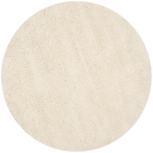 Classic Shag White 4 ft. x 4 ft. Round Solid Area Rug