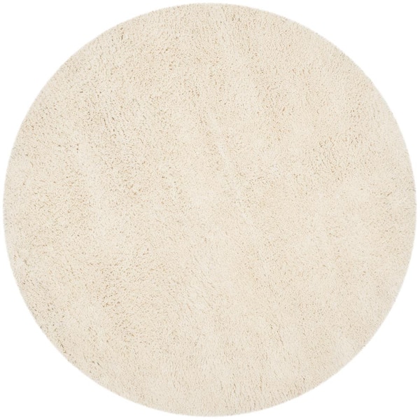 SAFAVIEH Classic Shag White 4 ft. x 4 ft. Round Solid Area Rug