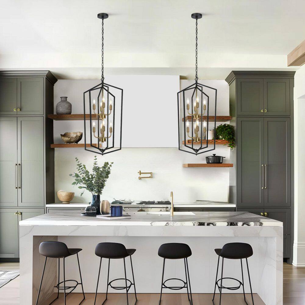 Traditional 8-Light Black Chandelier, Farmhouse Brass Caged Hanging Light, Tiered Kitchen Island Pendant Light for Foyer price history on PriceWatchPro