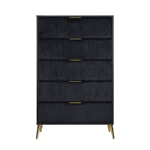 Black and Gold 6-Drawer 31.5 in. Wide Dresser Without Mirror