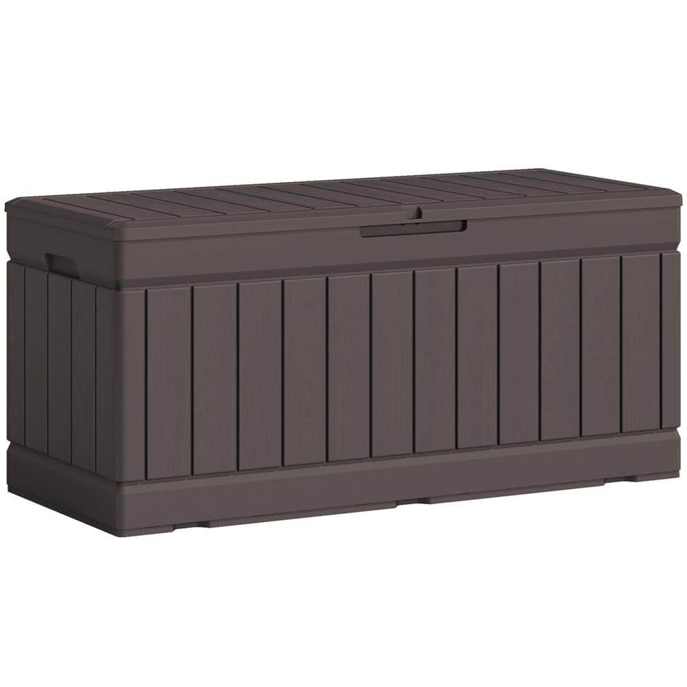 Tozey 82 Gal. Fusion Style Deck Box Brown Outdoor Resin Storage Box T-PSB-0093-8
