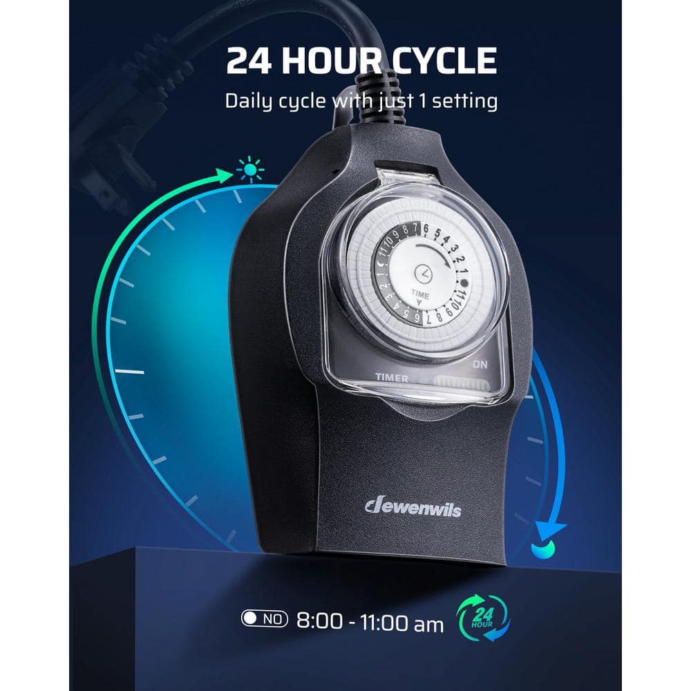 Black Waterproof Outdoor Mechanical Timer with Dual Outlets