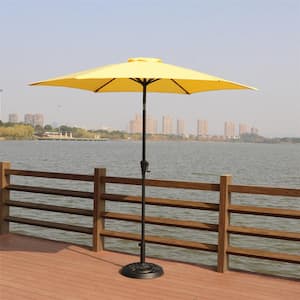 8.8 ft. Aluminum Outdoor Patio Umbrella with 33 lbs. Round Resin Umbrella Base, with Hand Crank Lift in Yellow