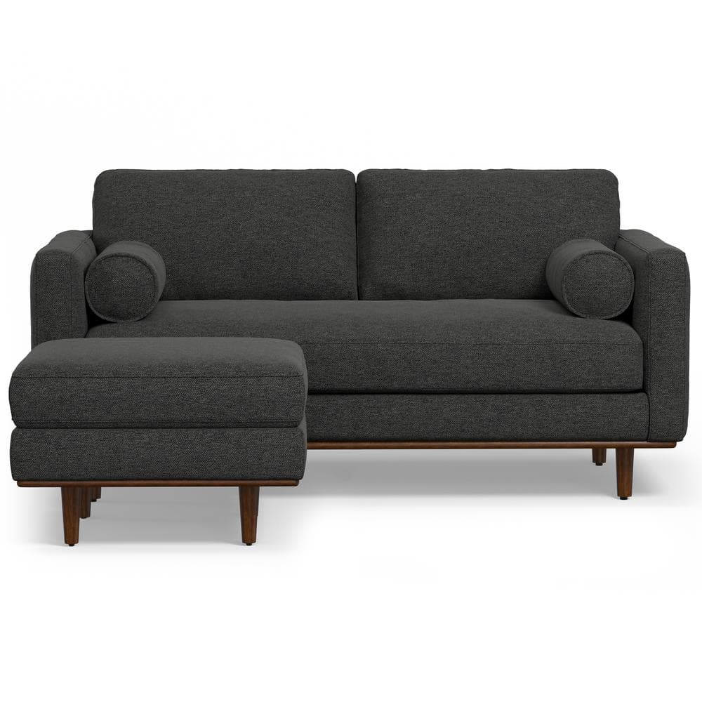 Charcoal Grey Leather Lawson Sofa with Ottoman and Pillow-Top Arm