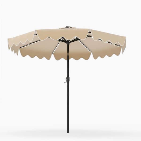 10 ft. Metal Solar Patio Umbrella with Tilt Adjustment, 12 Lighting Modes and Color-Changing LED Lights in Beige