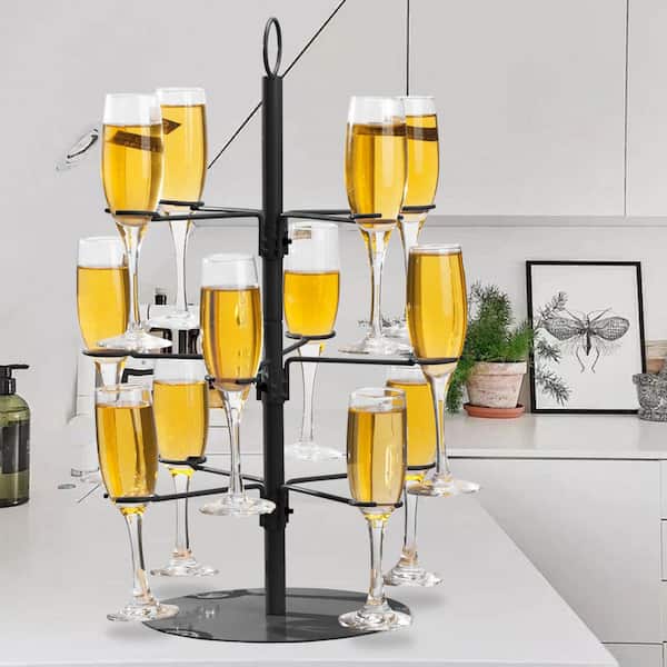 Black Tabletop Stemware Rack 3 Tier 12 Holder Cocktail Wine Glass Display for Weddings Parties Events
