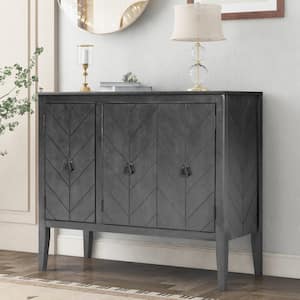 Modern Grey U-style Accent Wood Storage Cabinet with Adjustable Shelf and 3-Doors