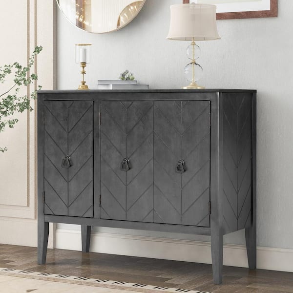 Unbranded Modern Grey U-style Wood Accent Storage Cabinet with Adjustable Shelf and 3-Metal Handles Doors Sideboard Buffet Cabinet