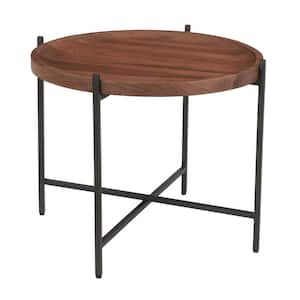 25 in. Huntley Brown and Black Round Wood Top Accent Table