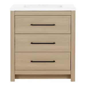 Hailey 31 in. W x 19 in. D x 35 in. H Single Sink Freestanding Bath Vanity in Beige Oak with White Cultured Marble Top