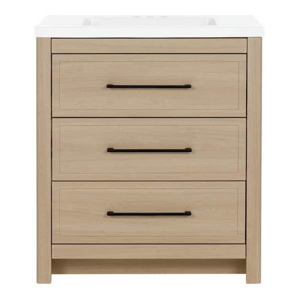 Hailey 31 in. Single Sink Beige Oak Bath Vanity with White Cultured Marble Top (Assembled)