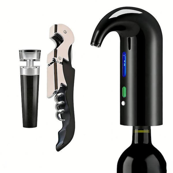 Electric Wine Aerator and Dispenser Set with USB Recharge, Clean-Pour Spout, Self-Cleaning, Automatic Decanter Pourer