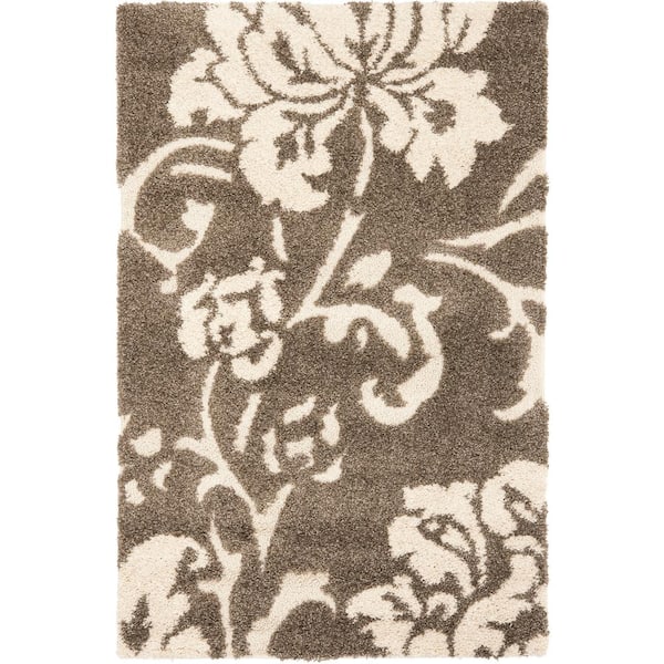 SAFAVIEH Florida Shag Smoke/Beige Doormat 3 ft. x 5 ft. Floral Solid Area Rug