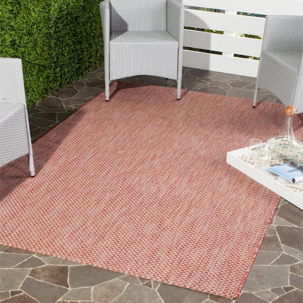 Courtyard Red/Beige Doormat 3 ft. x 5 ft. Solid Indoor/Outdoor Patio Area Rug