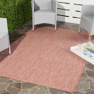 Courtyard Red/Beige 4 ft. x 4 ft. Solid Distressed Indoor/Outdoor Patio  Square Area Rug