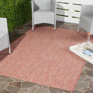 Courtyard Red/Beige 5 ft. x 5 ft. Solid Distressed Indoor/Outdoor Patio  Square Area Rug