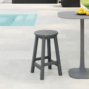 Laguna 24 in. Round HDPE Plastic Backless Counter Height Outdoor Dining Patio Bar Stool in Gray