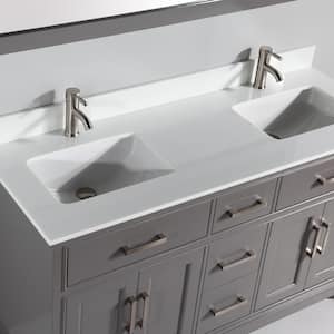 Genoa 60 in. W x 22 in. D x 36 in. H Bath Vanity in Grey with Engineered Marble Top in White with Basin and Mirror