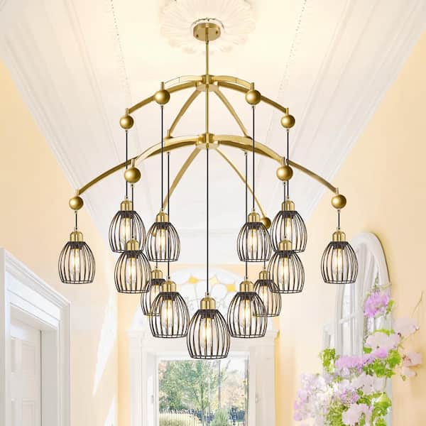 Magic Home Retro 13 Light Vintage Wrought Iron Gold Creative Ceiling Chandelier for Kitchen Island Dining Living Room Bedroom MH LCH 22012G