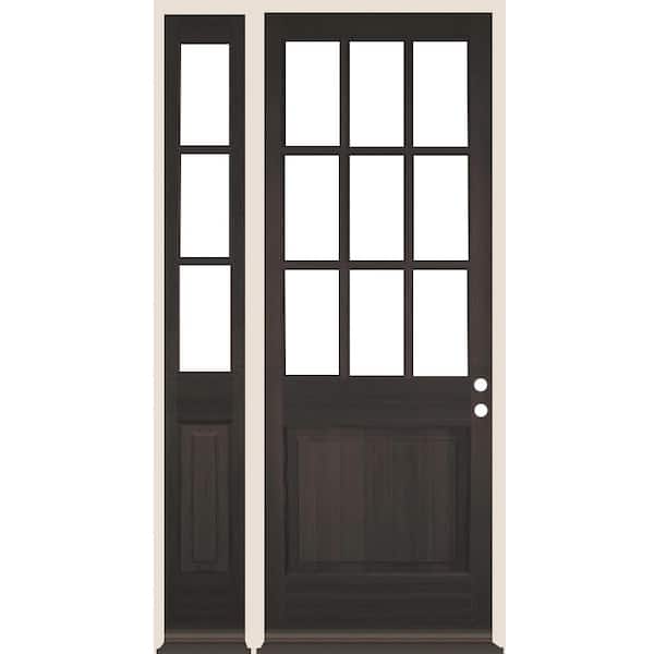 Krosswood Doors 50 in. x 96 in. Farmhouse 9-Lite Clear Glass Left-Hand Black Stain Hemlock Wood Prehung Front Door w/ LSL