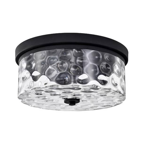 Warehouse of Tiffany Moira 12 in. 2-Light Indoor Matte Black Finish Flush Mount with Light Kit