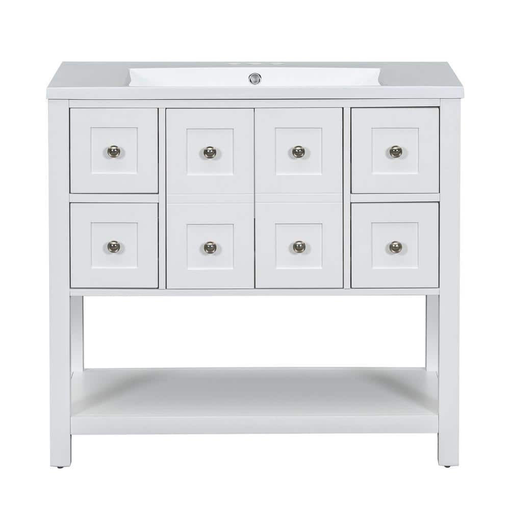 36 in. W x 18 in. D x 34 in. H Freestanding Bath Vanity in White with Resin