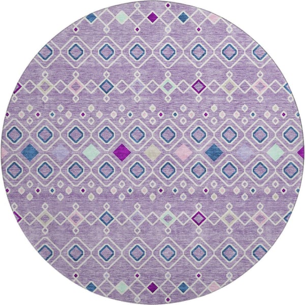Addison Rugs Mayfield Premium Machine Washable Abstract AMF938 Lavender 8 ft. x 8 ft. Round Rug
