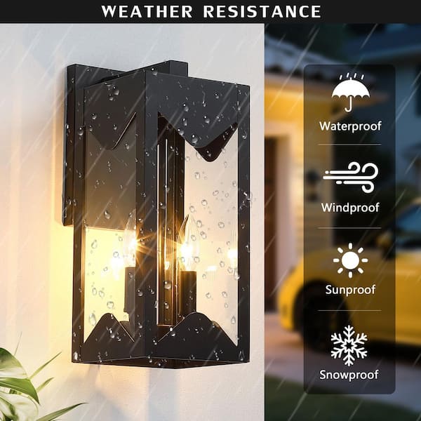 15.5 in. Black 2-Light Outdoor Hardwired Wall Lantern Scone Light with Clear Glass, with No Bulbs Included