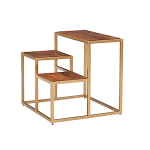 Cadence 24 in. H Gold Iron Metal Square Mango Wood Tops Indoor Plant Stand with 3-Tiers