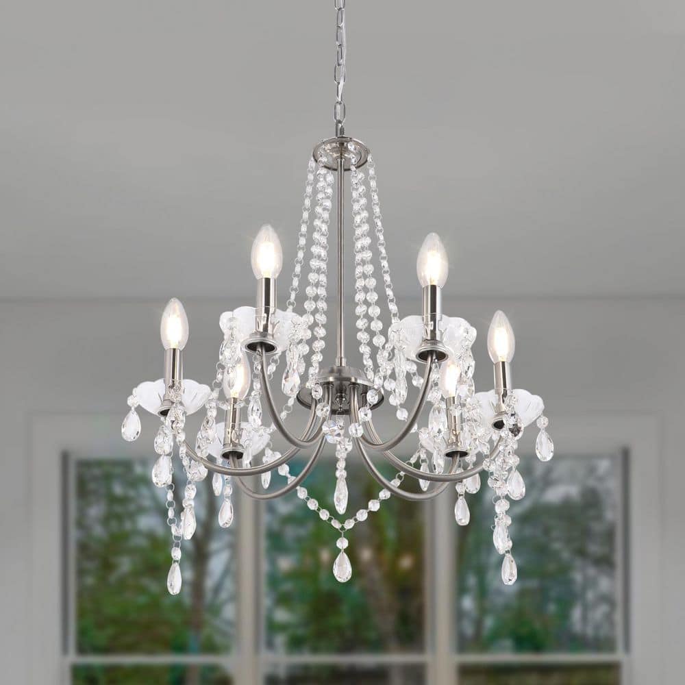 LynPon 6-Light Nickel Empire Candle Style Rustic Crystal