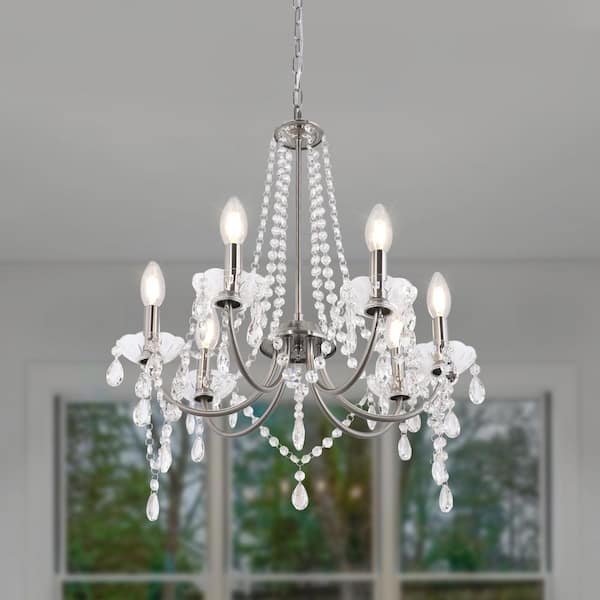 LynPon 6-Light Nickel Empire Candle Style Rustic Crystal