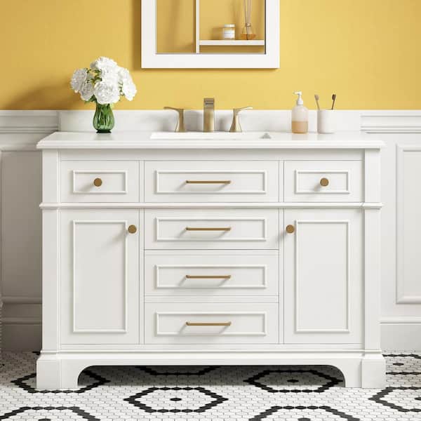 Home Decorators Collection Melpark 48 in. W x 22 in. D x 34 in. H Single Sink Bath Vanity in White with White Engineered Marble Top