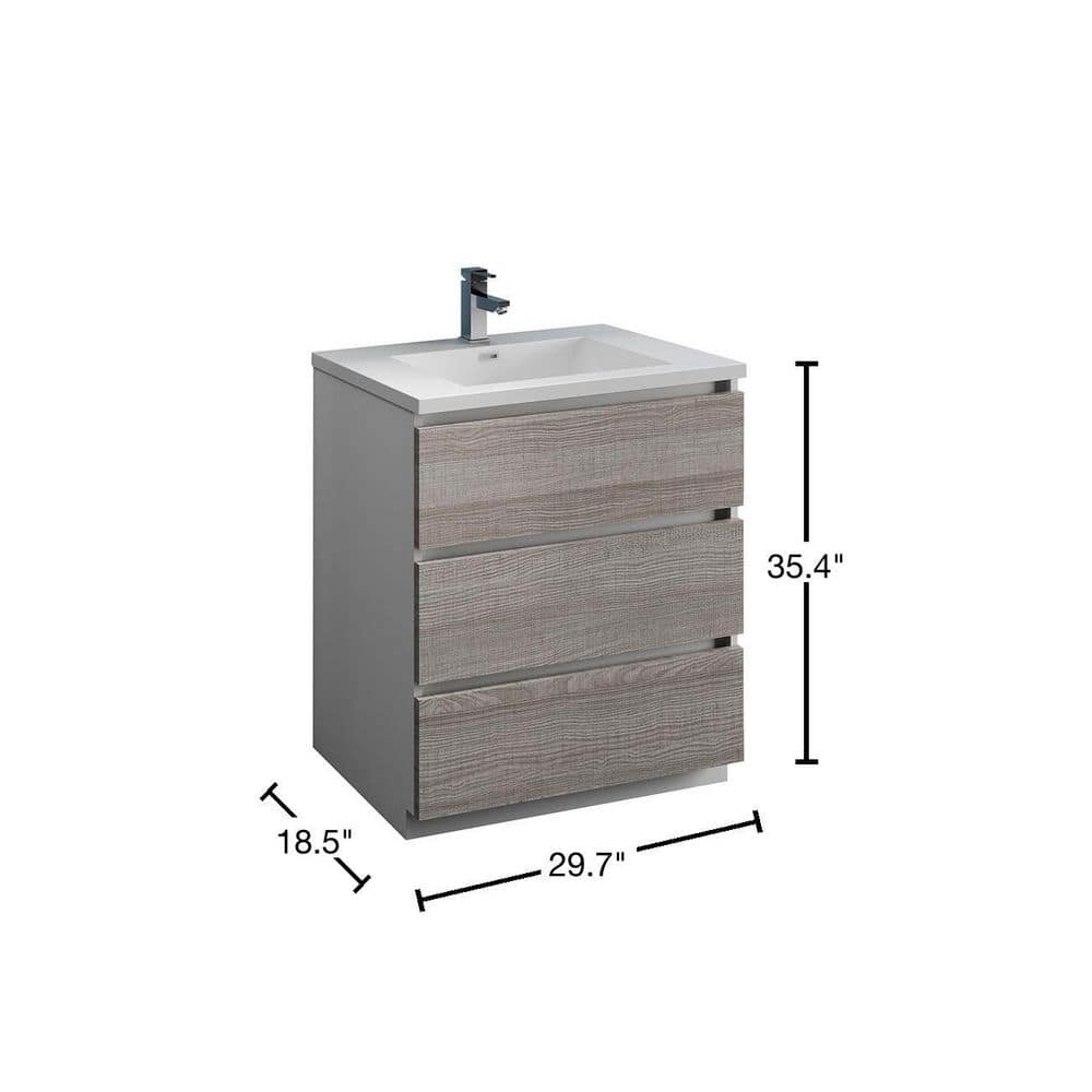 Ash Gray Solid Wood Freestanding Vanity with Acrylic Sink