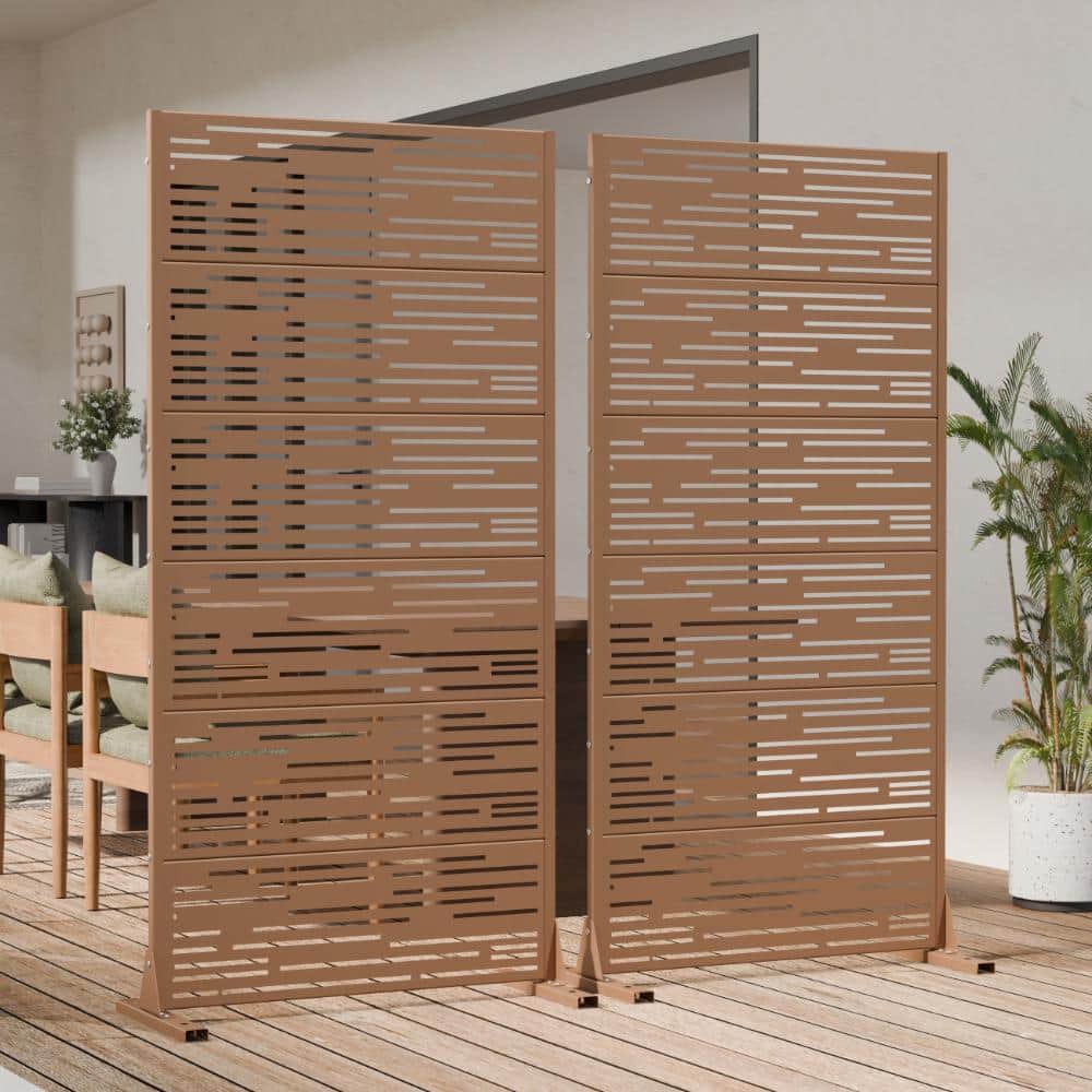 72 in. H x 35.5 in. W Outdoor Brown Galvanized Steel Decorative Garden Fence Privacy Screen (2-Pack)