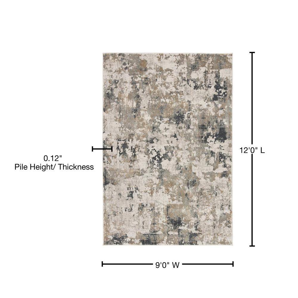 Gray and Ivory Abstract 9' x 12' Viscose Area Rug