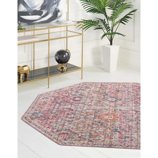 Nostalgia Gossamer Ivory and Pink 5 ft. 3 in. x 5 ft. 3 in. Machine Washable Area Rug