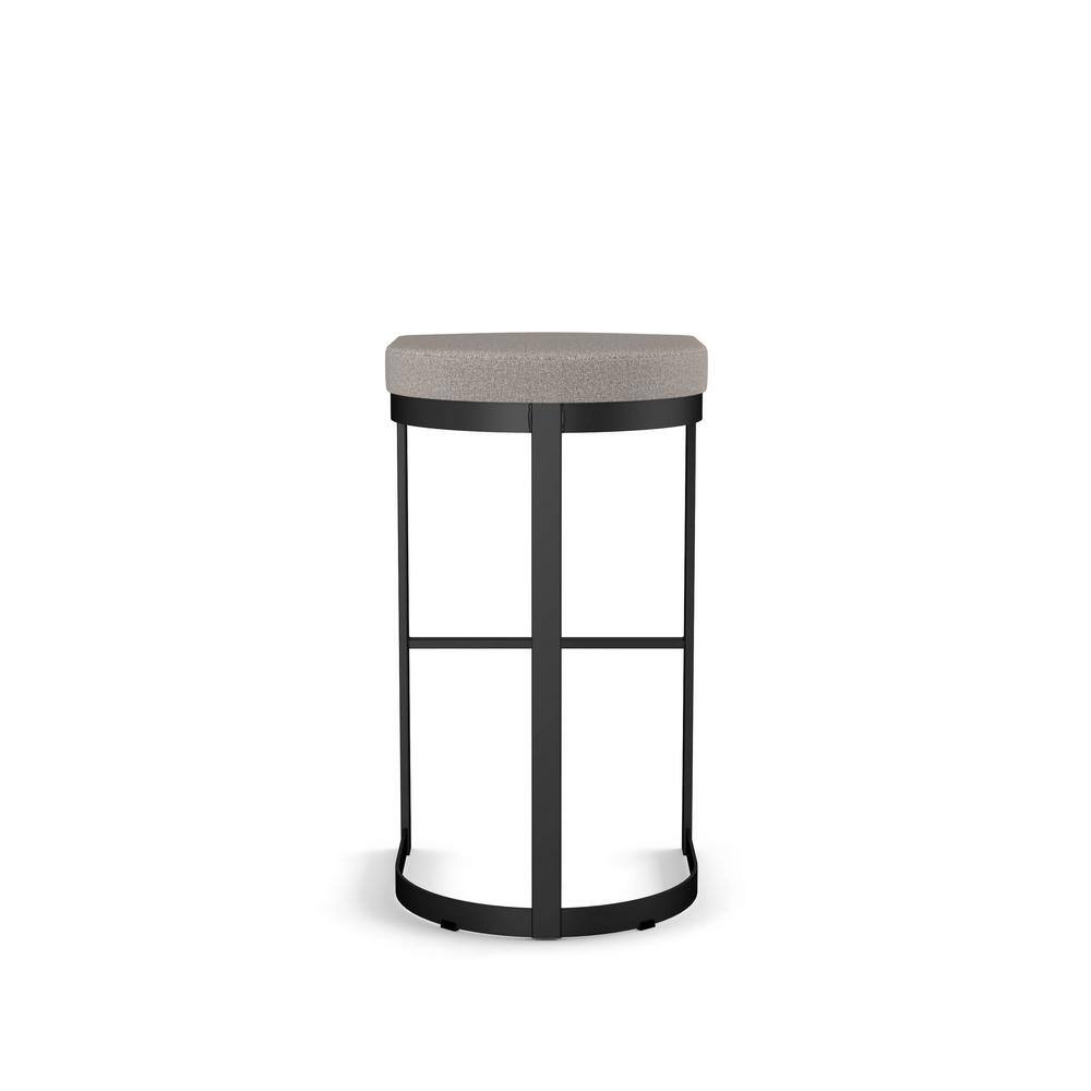 26" Grey and Beige Polyurethane Backless Counter Stool with Black Metal Frame