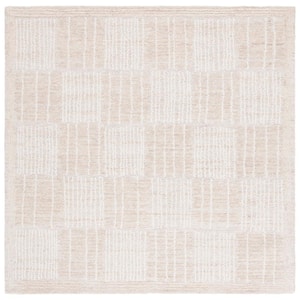 Abstract Light Brown/Ivory 6 ft. x 6 ft. Checkered Unitone Square Area Rug