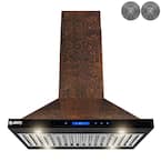 30 in. 343 CFM Convertible Island Mount Range Hood with LED Lights in Embossed Copper Vine Design with Carbon Filters